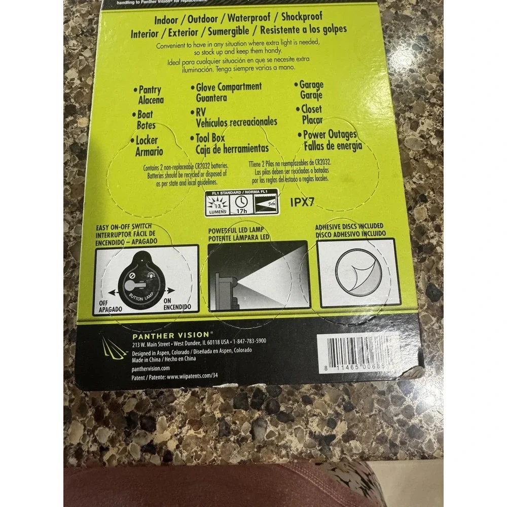 BUTTON LAMP 6 Pack Adhesive LEDs Light Package Ultra Bright New In Package‎